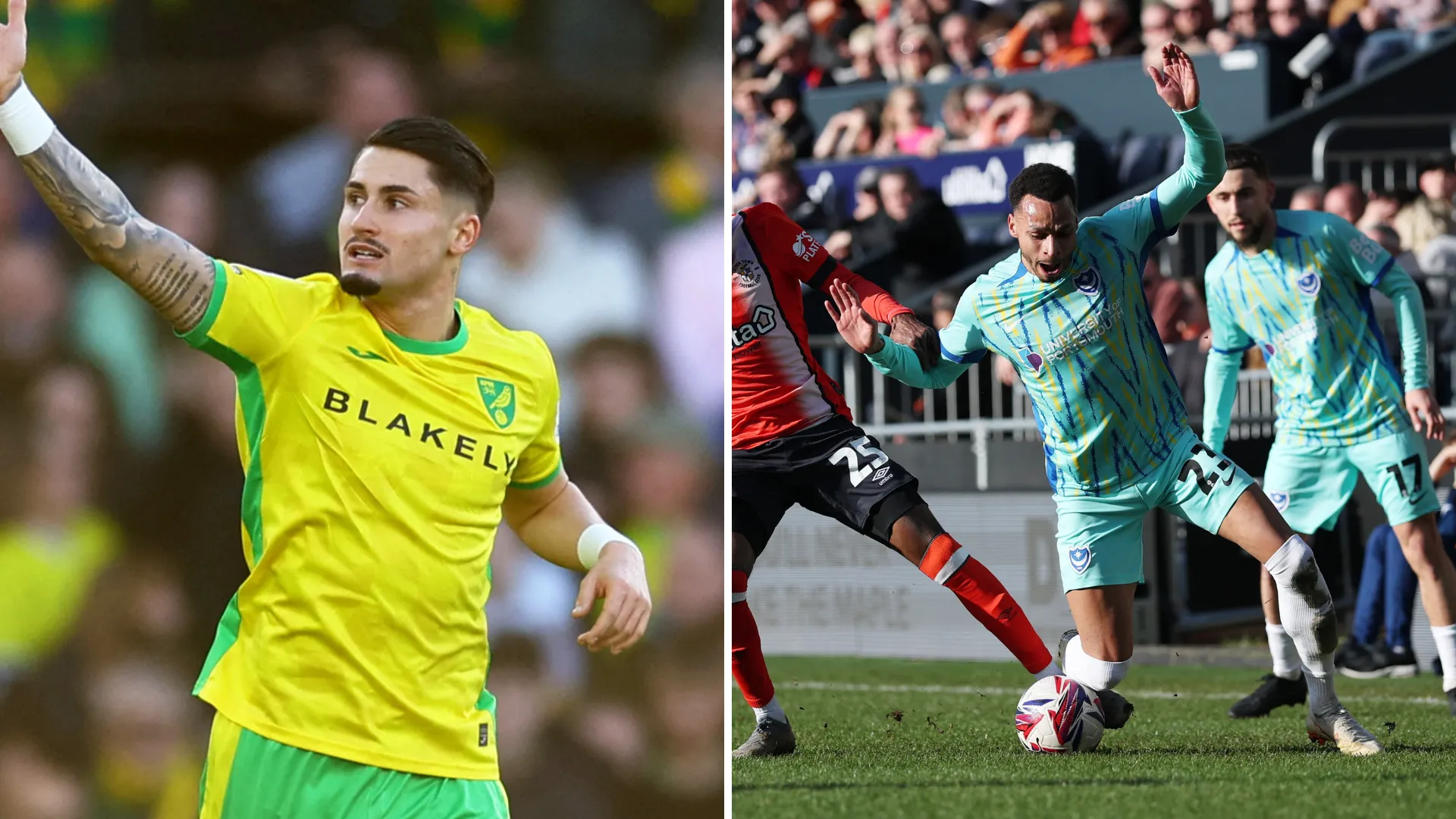 Josh Murphy và Borja Sainz trong một trận đấu của Portsmouth
