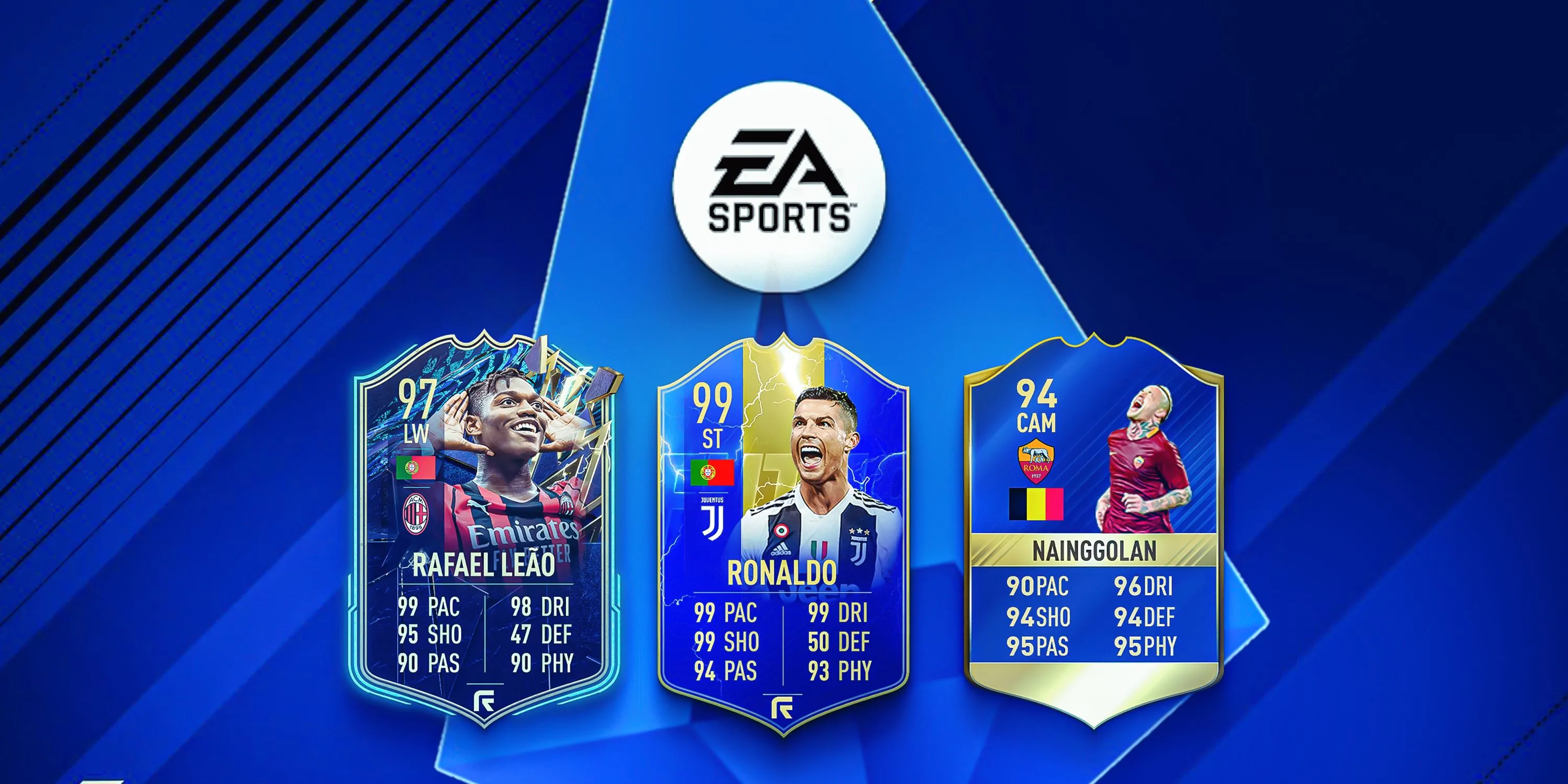 Thẻ TOTS của Ronaldo, Leao và Nainggolan từ các mùa giải Serie A trước đây trong EA Sports