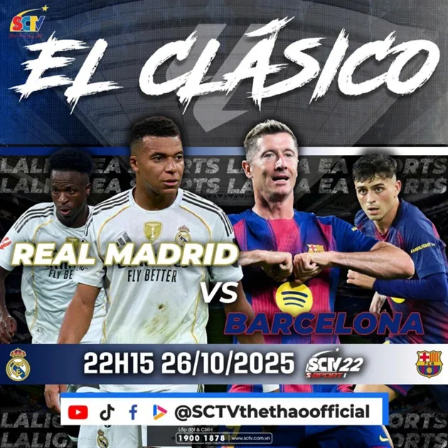 Khung cảnh sân Santiago Bernabéu sôi động trước El Clásico ngày 26/10/2025, cổ động viên và màn hình LED